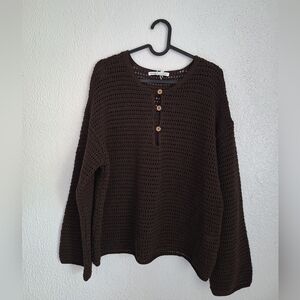 NWT PULL& BEAR Dark Brown Crochet Sweater